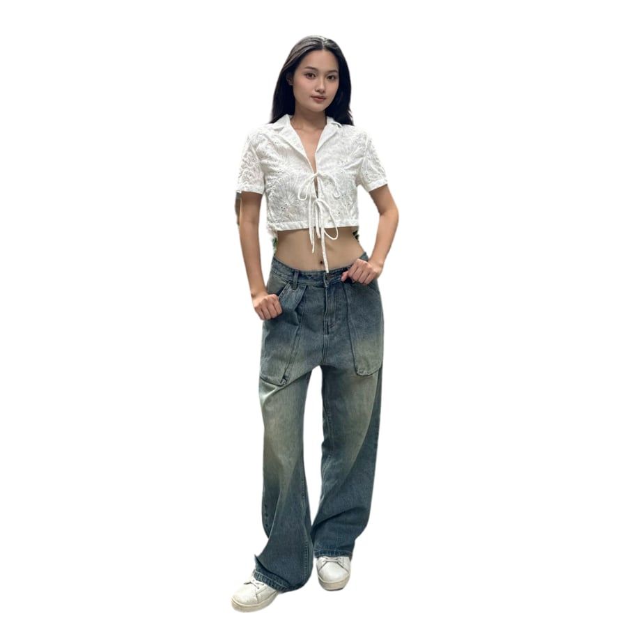 Quần jean suông unisex DENIM BIG POCKET PANTS 2 màu xanh đen 100% cotton dày dặn