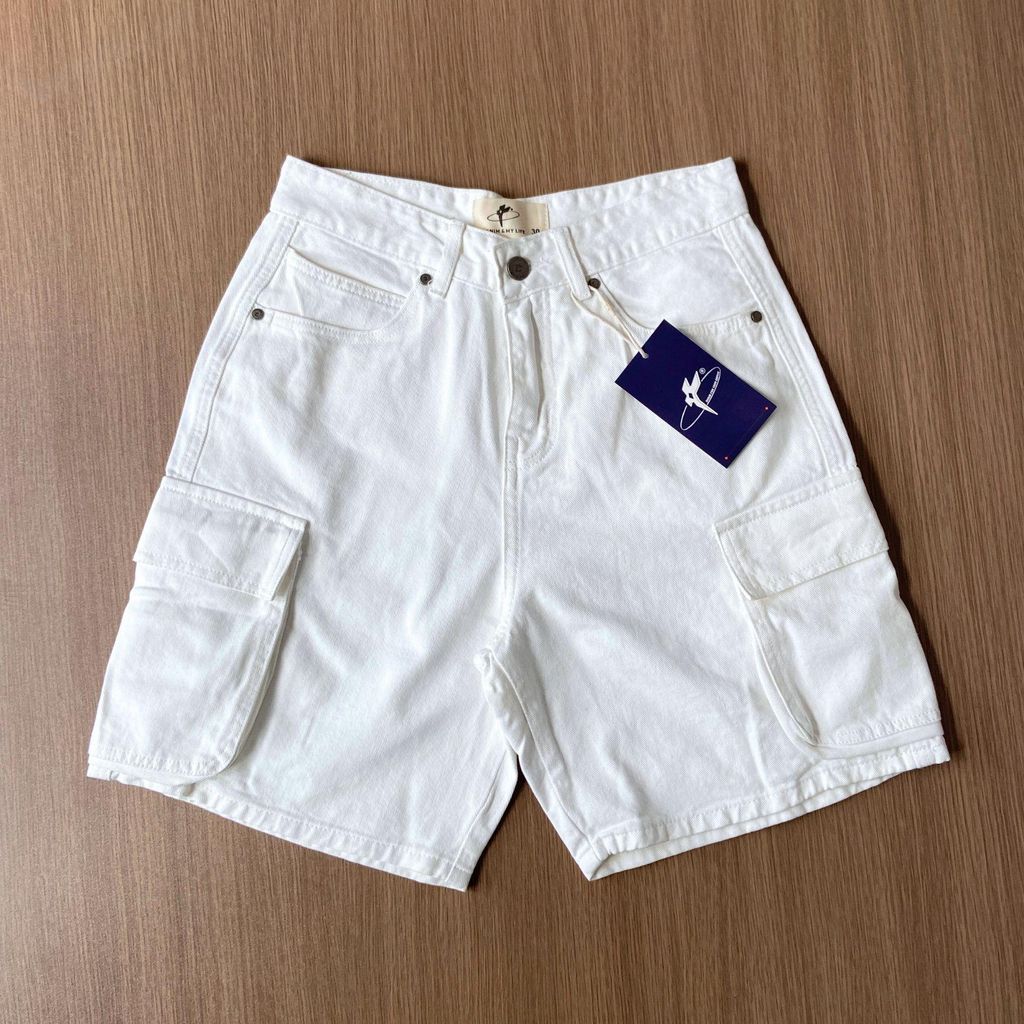 Quần Short Pocket Denim Trắng form relax rộng vừa dài trên đầu gối - Denim My Life (QSJ06)