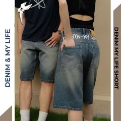 Quần đùi bò mài nam in DENIM MY LIFE SHORT, quần jean nam ngang gối dày dặn, đường may kĩ