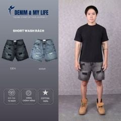 Quần Short Jeans DENIM & MY LIFE unisex wash rách, vải denim cotton dày dặn (QSJ05)