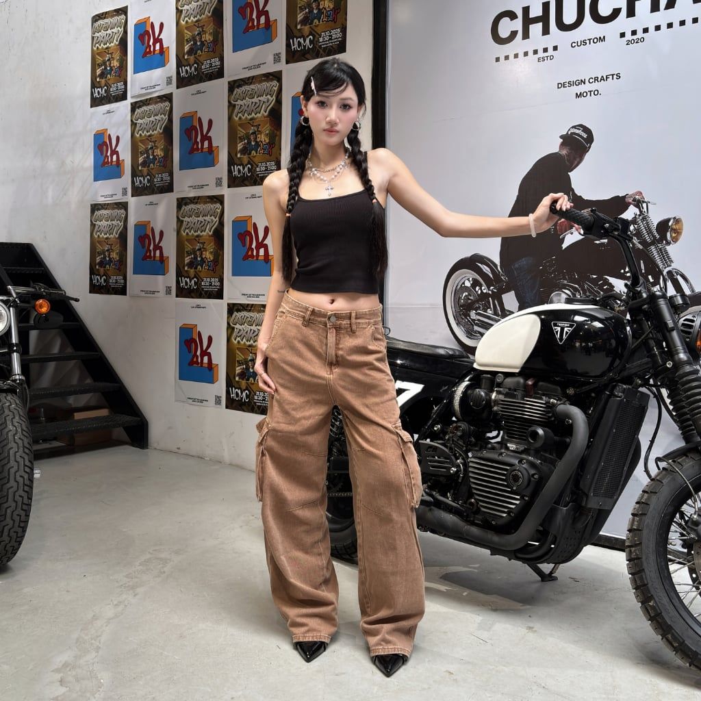 Quần Jeans Ống Rộng Nam Nữ Màu Nâu Đất Style Hàn Quốc, Quần Cargo Pant tôn dáng Denimmylife (QJ22)