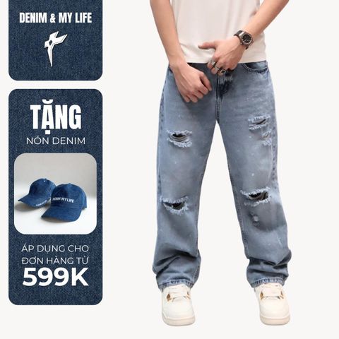 Quần Jeans Rách Gối Dust Fade Cá Tính, Form Ống Suông, Chất Denim Wash Bụi, Streetwear (QJ16.1)