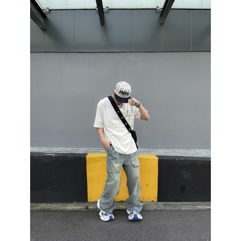 Quần jean suông unisex DENIM BIG POCKET PANTS 2 màu xanh đen 100% cotton dày dặn