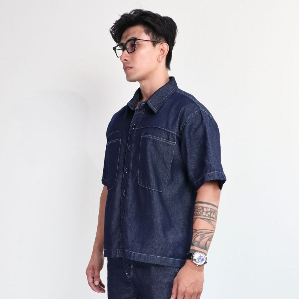 Áo sơ mi DENIM & MY LIFE boxy unisex chất vải denim cotton dày dặn (SM02)