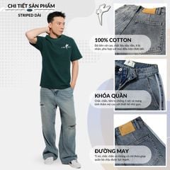 Quần jean unisex dáng suông ống rộng phong cách streetwear STRIPED DÀI dày dặn
