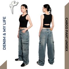 Quần jean CARGO PANT UNISEX ống suông thiết kế túi hộp túi lớn, quần bò dài nam nữ cá tính