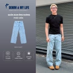 Quần jean nam phối viền DENIM & MY LIFE túi nắp ống suông streetwear, Straight Jean