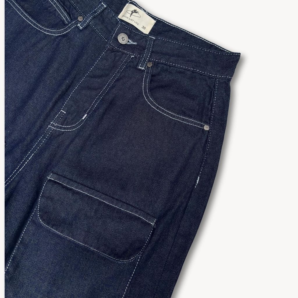 Quần Baggy Short Jean nam nữ Denimmylife ống rộng, Quần Jeans Short túi hộp phong cách (QSJ09)