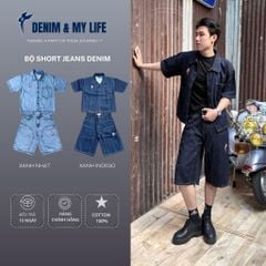 Bộ Short Jeans Venom DENIM & MY LIFE form Boxy Logo Thêu XANH NHẠT (SDN04)