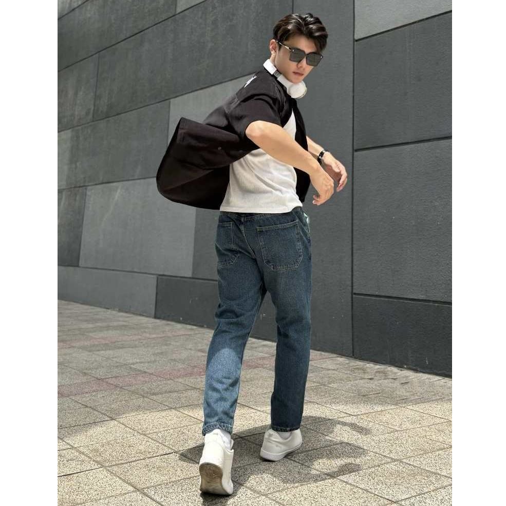 Quần jean nam lưng chun 3 màu basic dáng fit chân, quần bò từ sợi cotton denim dày dặn, bền bỉ