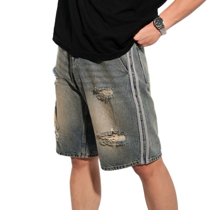 Quần short jeans STRIPED SHORT cao cấp, quần đùi bò thiết kế trẻ trung năng động