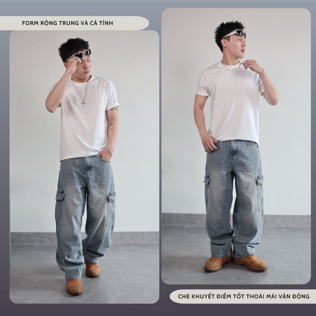 Quần jeans CARGO PANT DENIM & MY LIFE UNISEX BLUE (QJ15)