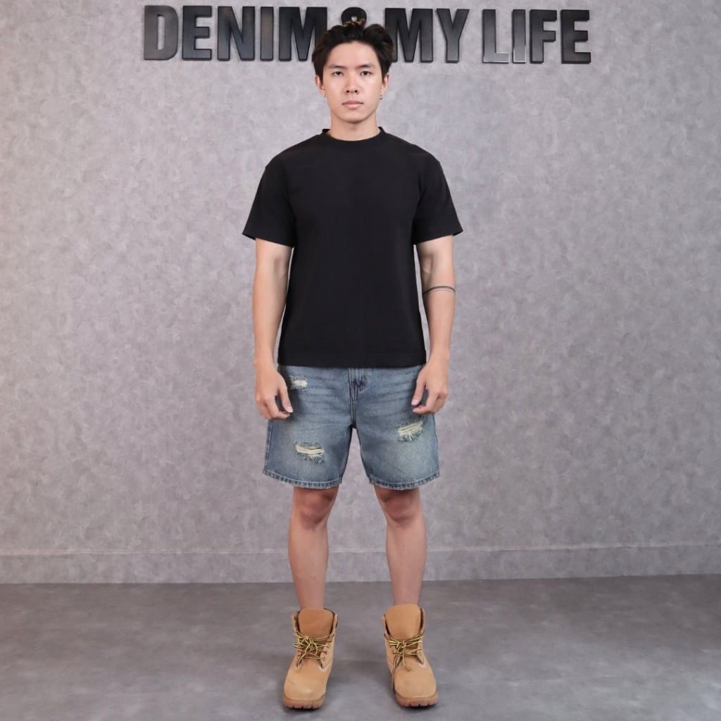 Quần Short Jeans DENIM & MY LIFE unisex wash rách, vải denim cotton dày dặn (QSJ05)