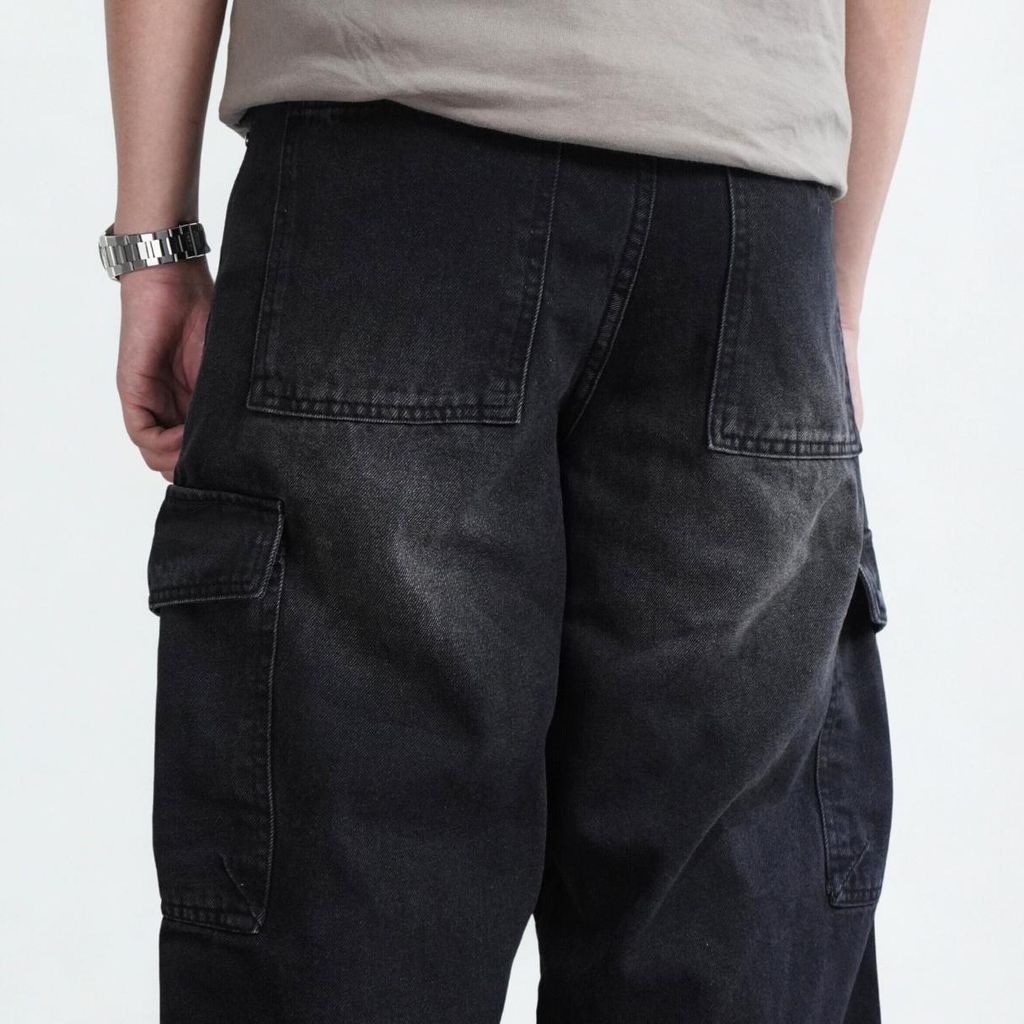 Quần jeans CARGO PANT UNISEX BLUE, ống suông thiết kế túi hộp túi lớn (QJ15)