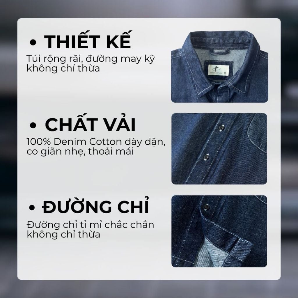 Áo sơ mi DENIM & MY LIFE boxy unisex chất vải denim cotton dày dặn (SM02)