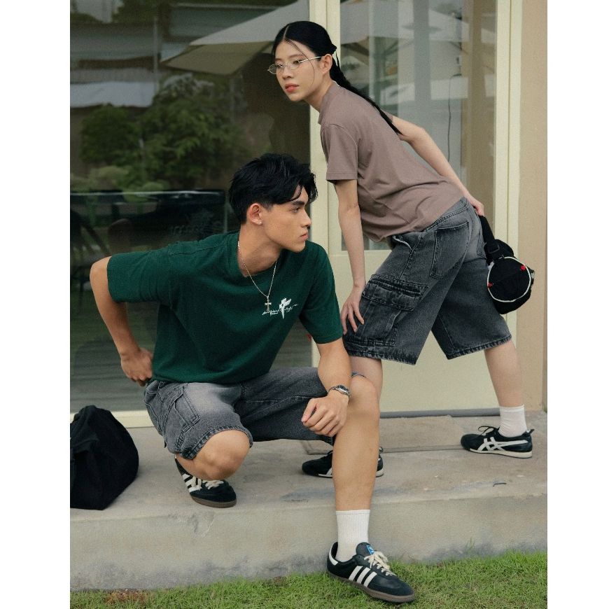 Quần short jean BOX BAG SHORT thiết kế túi hộp lớn phong cách, quần bò đùi unisex cá tính