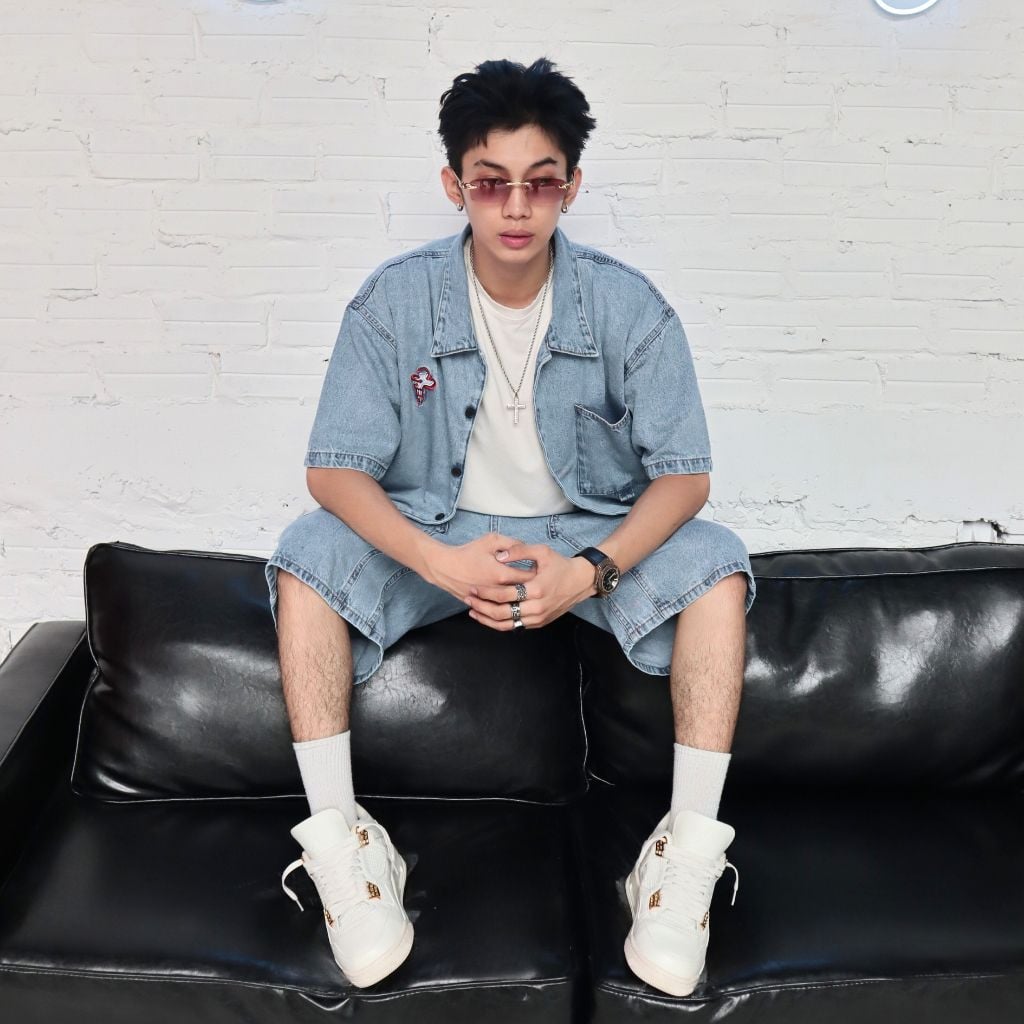 Bộ Short Jeans Venom DENIM & MY LIFE form Boxy Logo Thêu XANH NHẠT (SDN04)