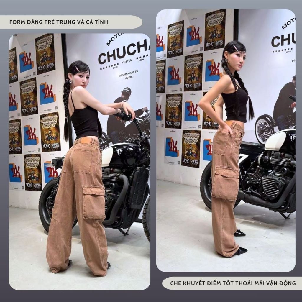 Quần Jeans Ống Rộng Nam Nữ Màu Nâu Đất Style Hàn Quốc, Quần Cargo Pant tôn dáng Denimmylife (QJ22)