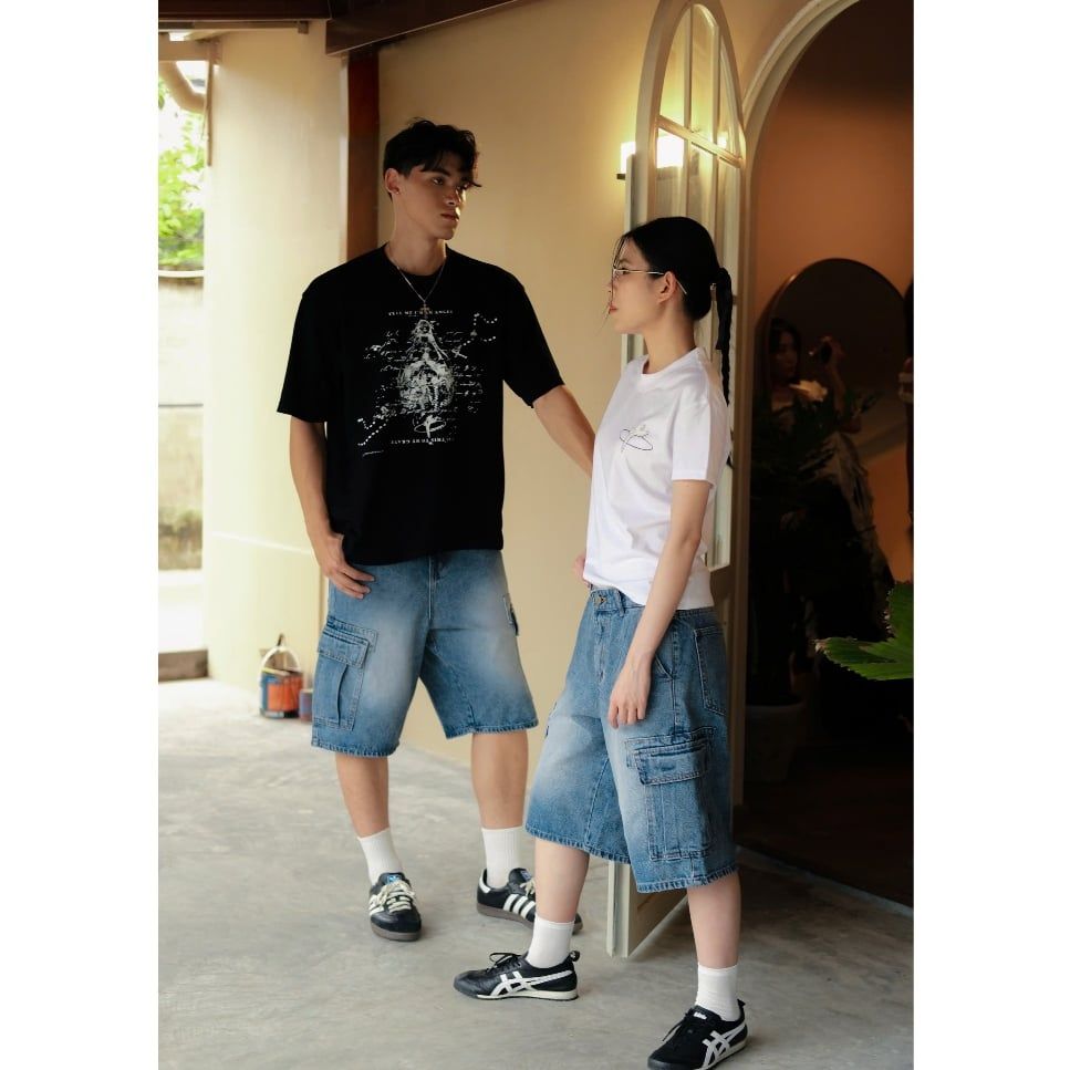 Quần short jean BOX BAG SHORT thiết kế túi hộp lớn phong cách, quần bò đùi unisex cá tính