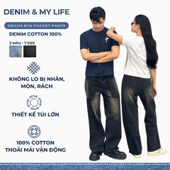 Quần jean suông unisex DENIM BIG POCKET PANTS 2 màu xanh đen 100% cotton dày dặn