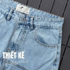 Quần jean nam phối viền DENIM & MY LIFE túi nắp ống suông streetwear, Straight Jean