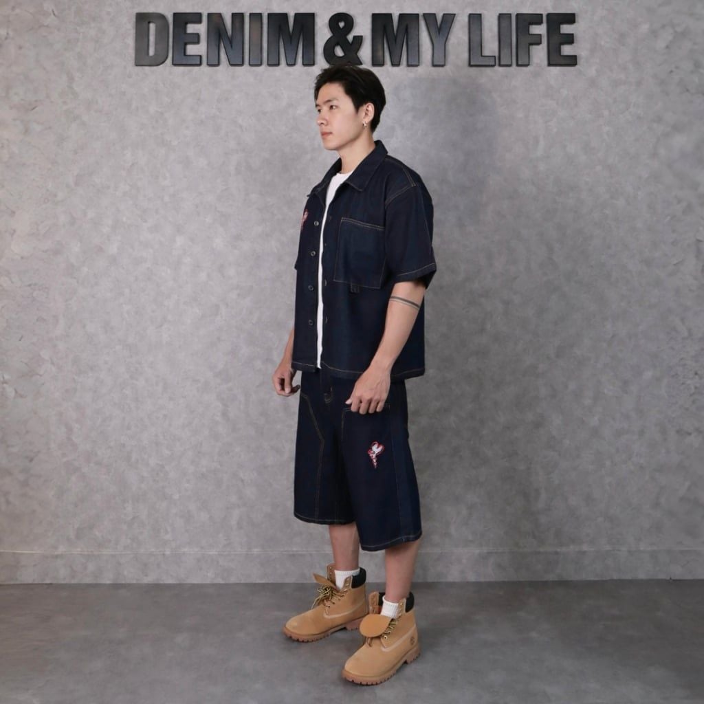 Quần short jean DENIM & MY LIFE unisex chất vải denim cotton hình thêu tỉ mỉ  (QSJ02)