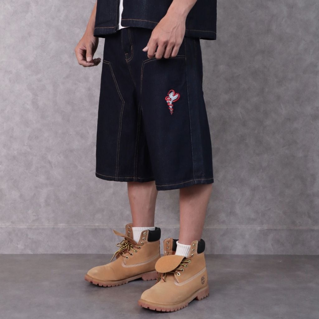 Quần short jean DENIM & MY LIFE unisex chất vải denim cotton hình thêu tỉ mỉ  (QSJ02)