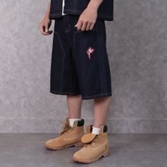 Quần short jean DENIM & MY LIFE unisex chất vải denim cotton hình thêu tỉ mỉ  (QSJ02)