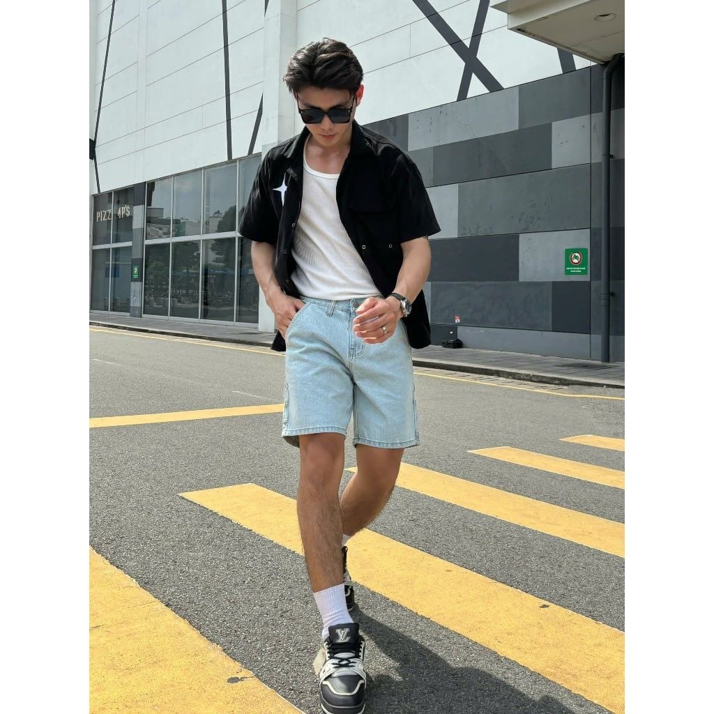 Quần short jean nam thiết kế độc quyền với nhiều túi, dáng thể thao năng động, quần đùi bò thể thao
