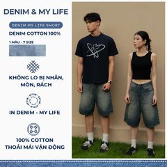 Quần đùi bò mài nam in DENIM MY LIFE SHORT, quần jean nam ngang gối dày dặn, đường may kĩ