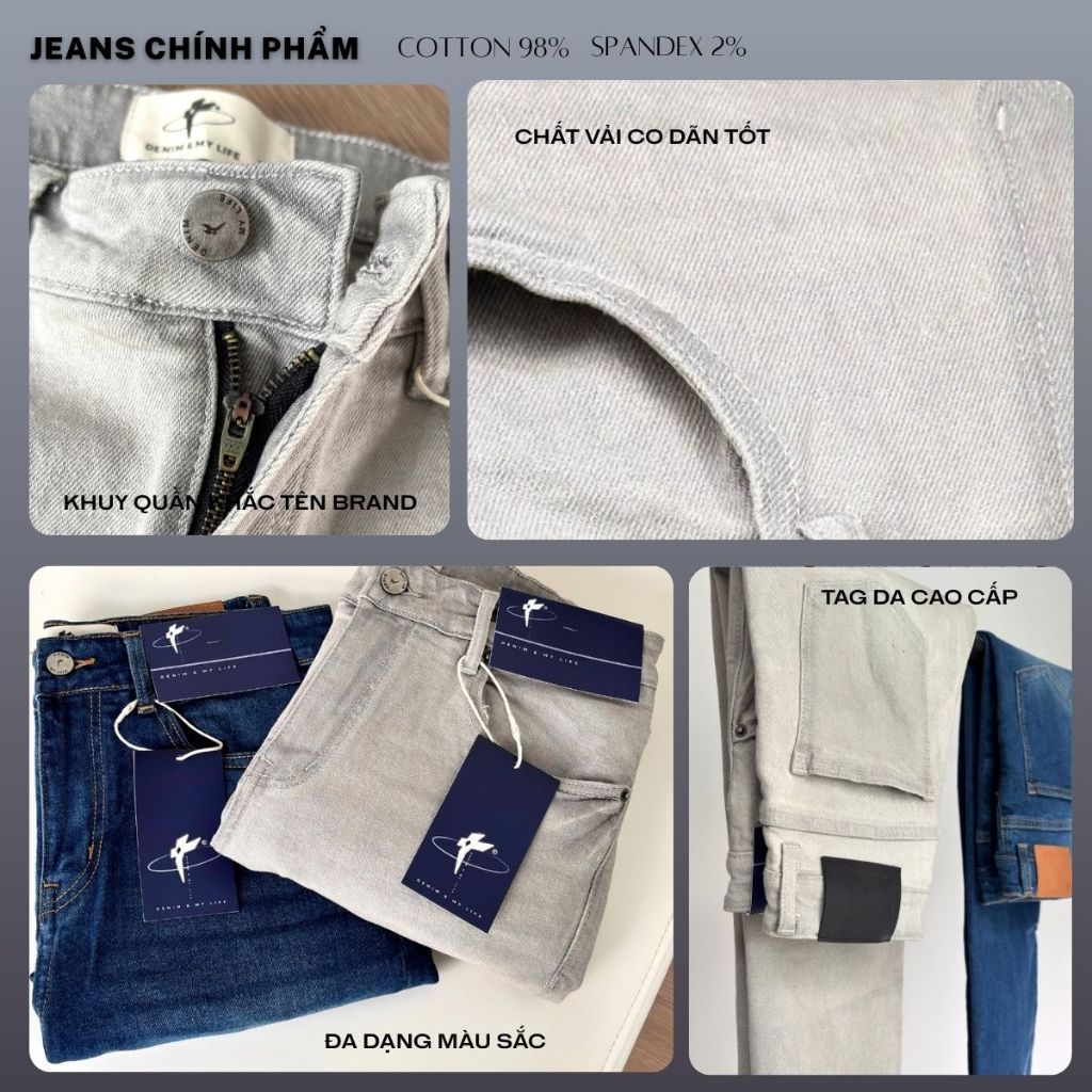 Quần Jeans Slim Fit Denim My Life vải Denim Cotton thoải mái, dáng chuẩn, co giãn thoải mái