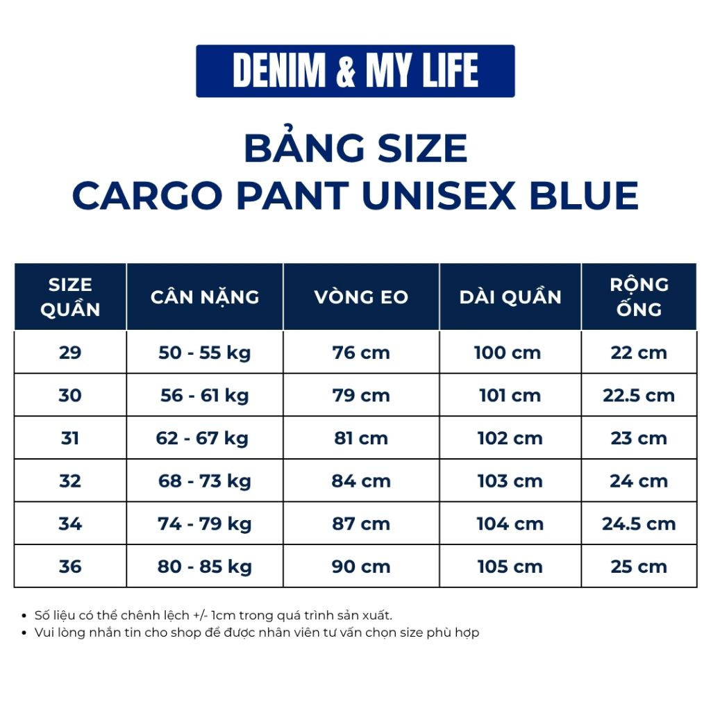 Quần jeans CARGO PANT DENIM & MY LIFE UNISEX BLUE (QJ15)