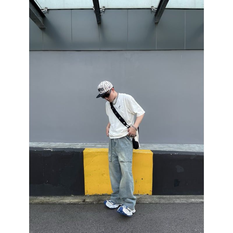Quần jean suông unisex DENIM BIG POCKET PANTS 2 màu xanh đen 100% cotton dày dặn
