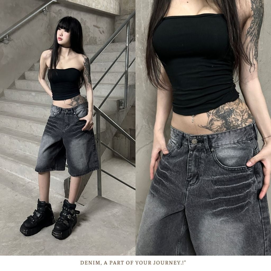 Quần Short Baggy Denim Wash Xám Khói DENIM MY LIFE (QSJ08)