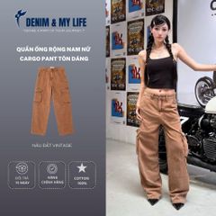 Quần Jeans Ống Rộng Nam Nữ Màu Nâu Đất Style Hàn Quốc, Quần Cargo Pant tôn dáng Denimmylife (QJ22)