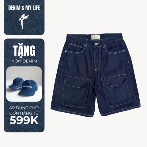 Quần Baggy Short Jean nam nữ Denimmylife ống rộng, Quần Jeans Short túi hộp phong cách (QSJ09)