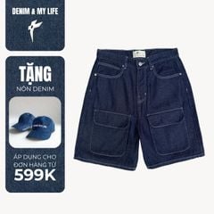 Quần Baggy Short Jean nam nữ Denimmylife ống rộng, Quần Jeans Short túi hộp phong cách (QSJ09)