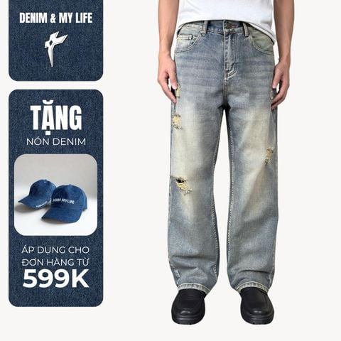 Quần Jeans Stone Wash DENIM & MY LIFE Nam Nữ Series Form Loose Fit (QJ21)