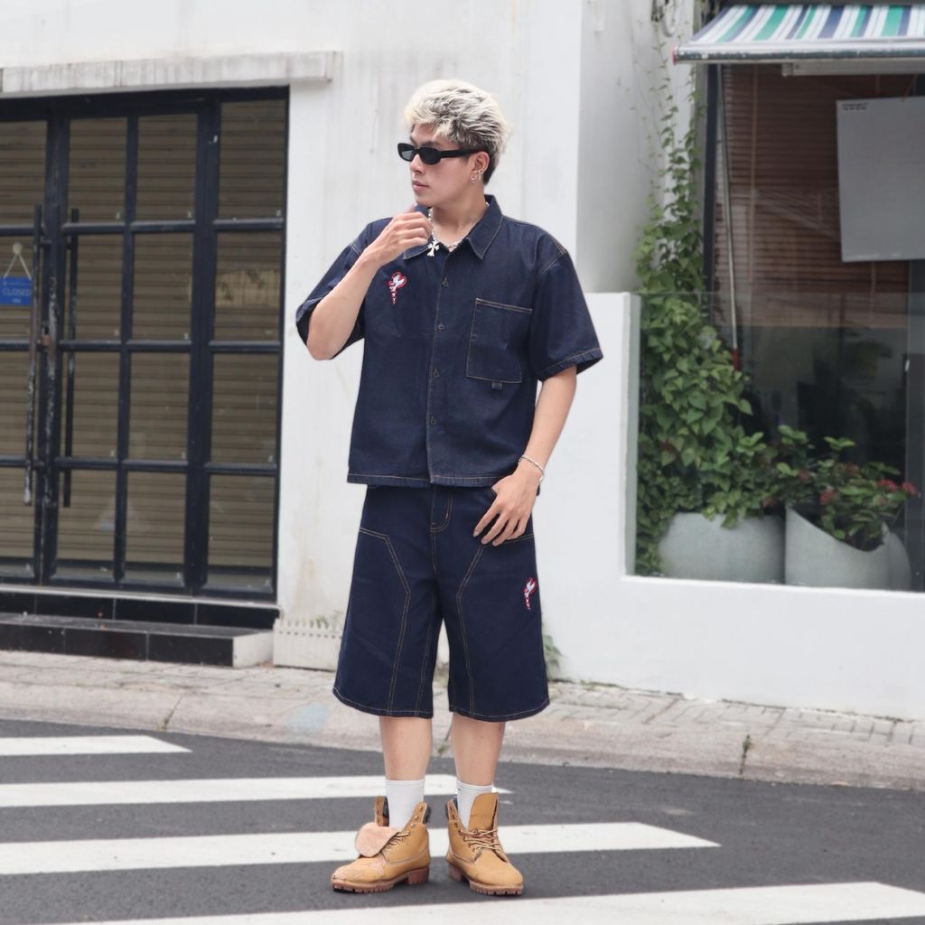 (SDN04) Bộ Short Jean Denim Venom Quần Short Baggy Áo Boxy hình thêu tỉ mỉ vải denim cotton - Denim My Life