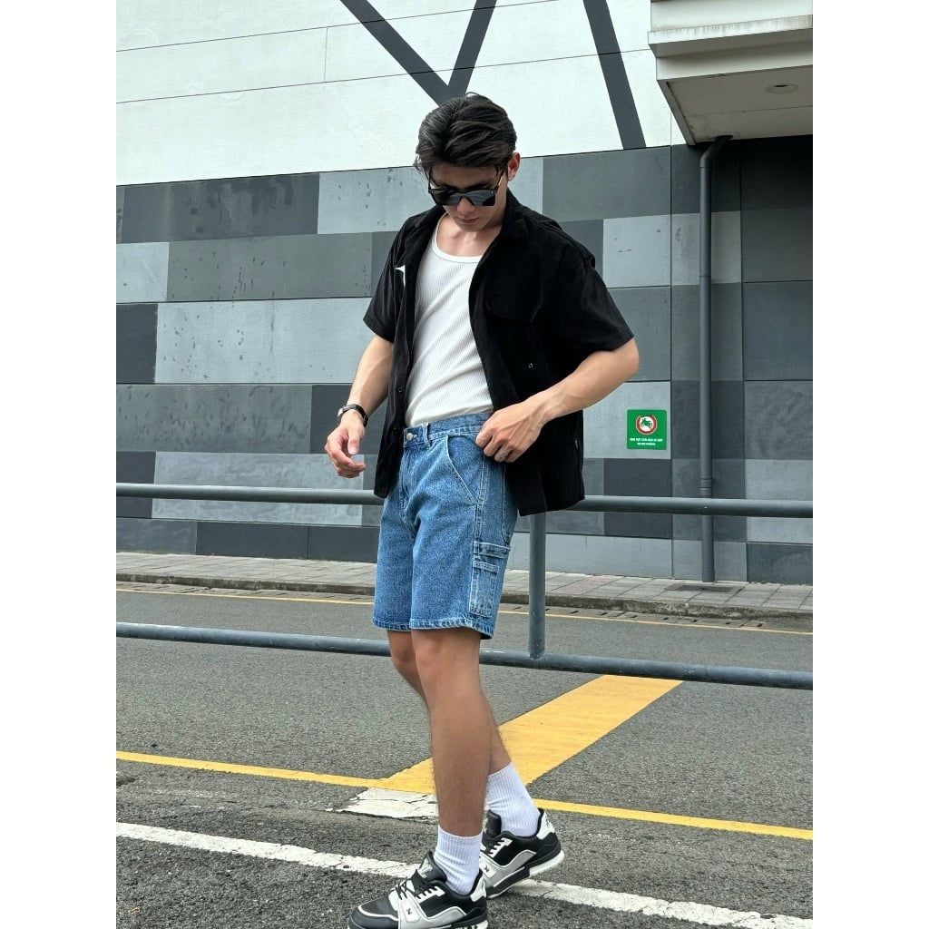 Quần short jean nam thiết kế độc quyền với nhiều túi, dáng thể thao năng động, quần đùi bò thể thao