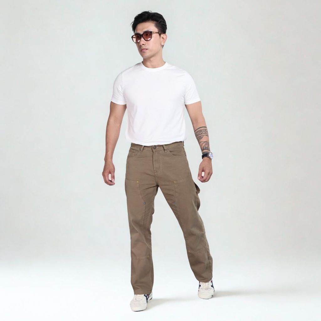 Quần Jean Nam Double Knee Nâu Chất Denim cotton Cao Cấp | Quần Jeans Nam Ống Suông Phong Cách Trẻ Trung Năng Động | Nam Nữ Đều phù Hợp( QJ03)