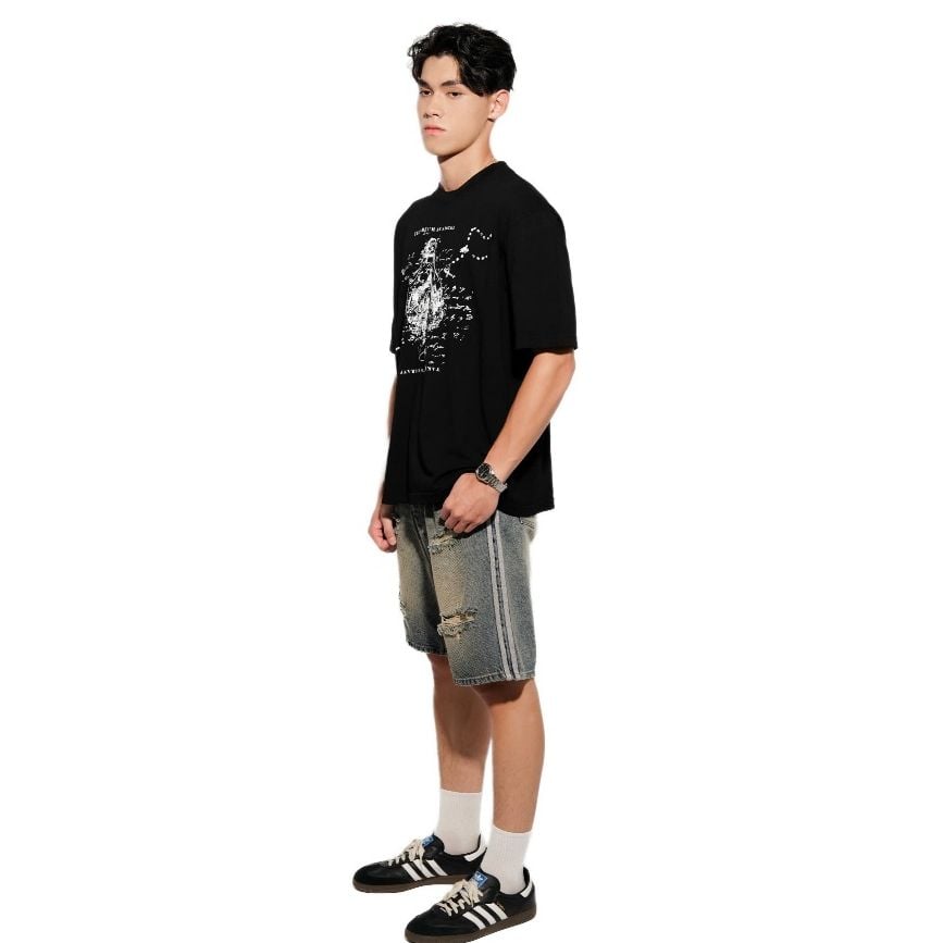 Quần short jeans STRIPED SHORT cao cấp, quần đùi bò thiết kế trẻ trung năng động