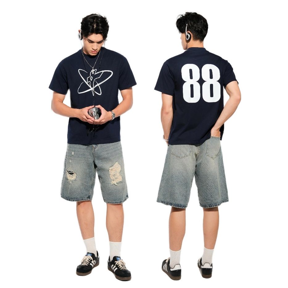 Quần bò đùi WASH RIPPED DENIM SHORT 100% cotton dày dặn, quần jean unisex ngang gối phong cách