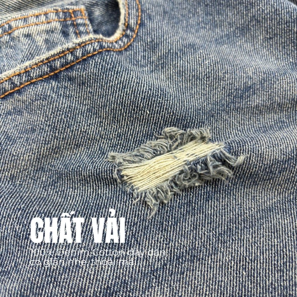 Quần Short Jeans DENIM & MY LIFE unisex wash rách, vải denim cotton dày dặn (QSJ05)