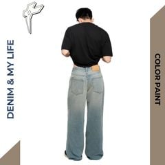 Quần bò nam dáng đứng ống rộng streetwear PAINT DENIM & MY LIFE, quần jean vẩy sơn rách gối