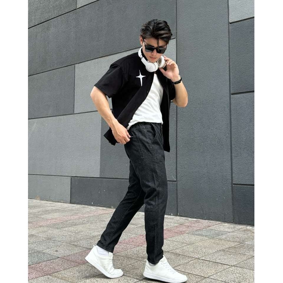 Quần jean nam lưng chun 3 màu basic dáng fit chân, quần bò từ sợi cotton denim dày dặn, bền bỉ