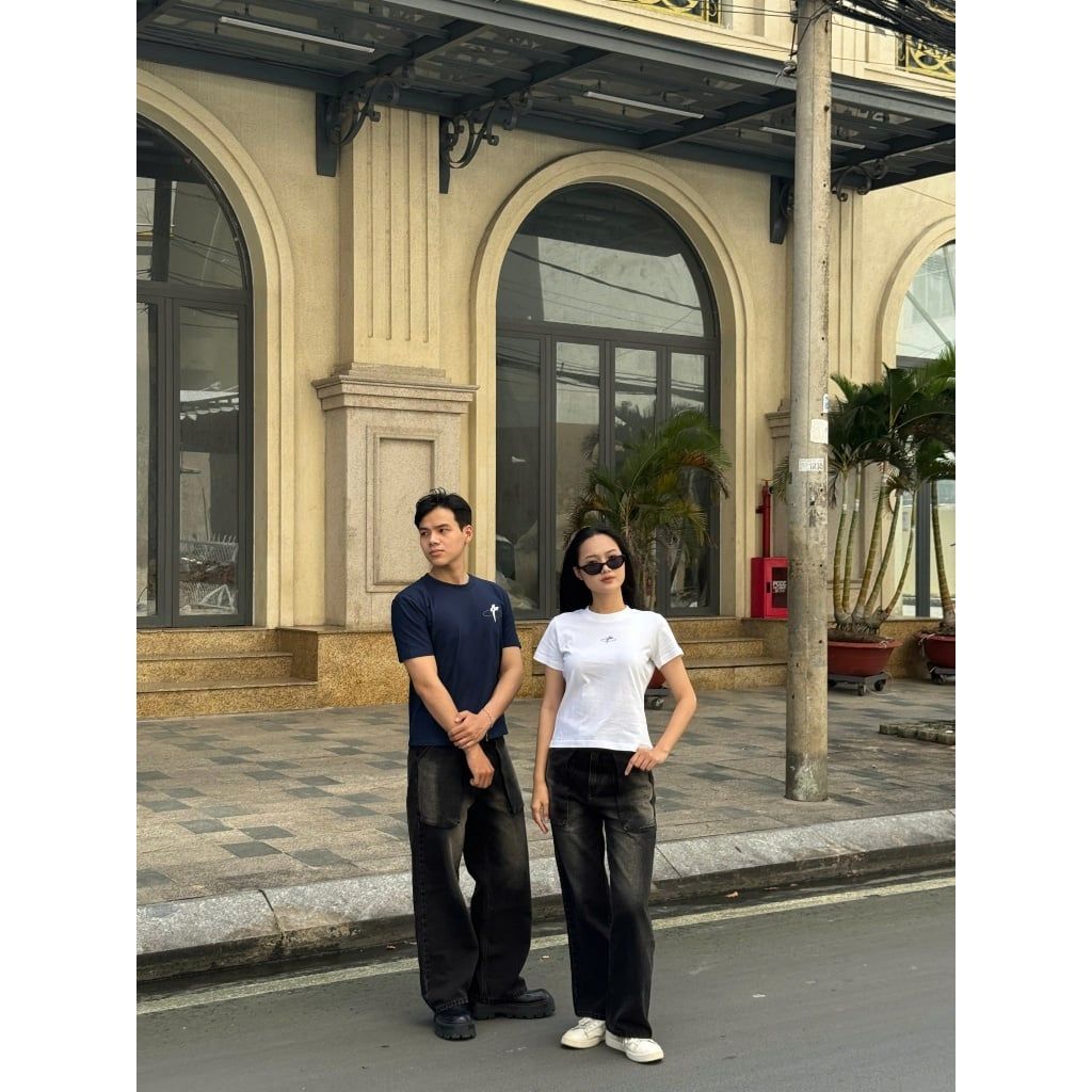Quần jean suông unisex DENIM BIG POCKET PANTS 2 màu xanh đen 100% cotton dày dặn