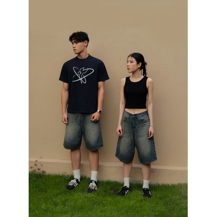 Quần đùi bò mài nam in DENIM MY LIFE SHORT, quần jean nam ngang gối dày dặn, đường may kĩ