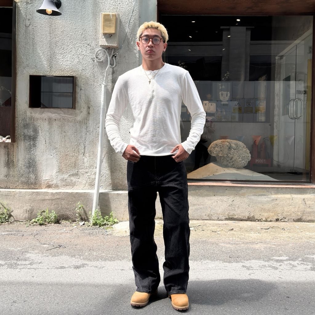 Quần jean nam phối viền DENIM & MY LIFE túi nắp ống suông streetwear, Straight Jean