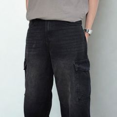 Quần jeans CARGO PANT UNISEX BLUE, ống suông thiết kế túi hộp túi lớn (QJ15)